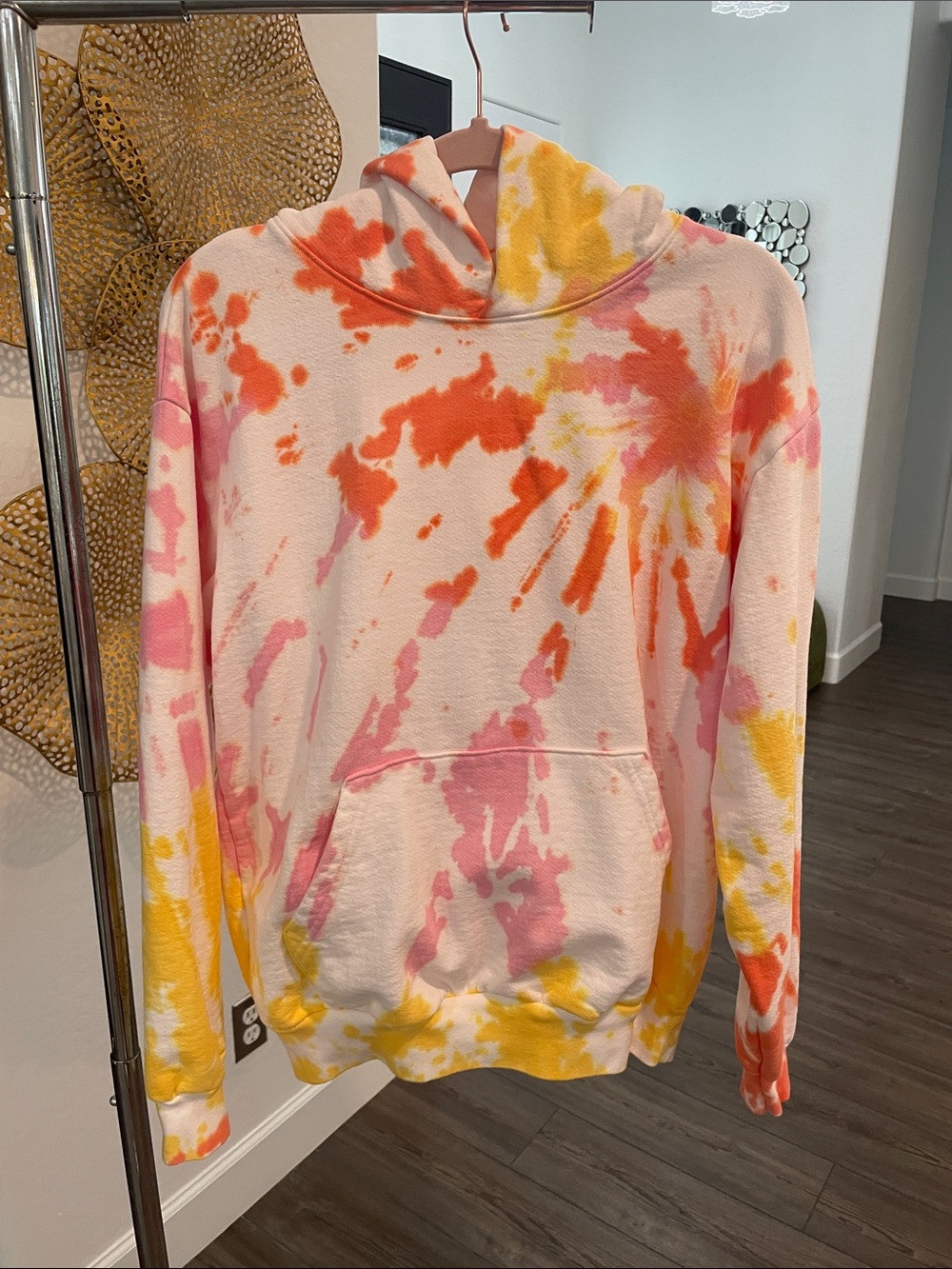 Trina Turk Tie-Dye Crewneck Hoodie — Pink, Orange & Yellow